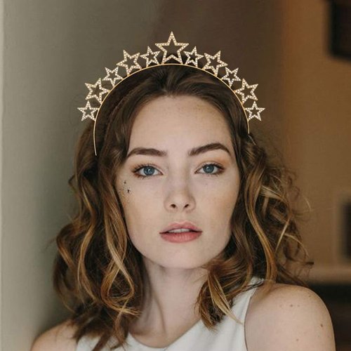 Fashey Star Halo Crown Headband Rhinestone Star Crown Headbands Goddess Halo Crown Costume Party Boho Bridal Wedding Headpiece for Women and Girls (Type B)