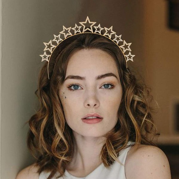 Fashey Star Halo Crown Headband Rhinestone Star Crown Headbands Goddess Halo Crown Costume Party Boho Bridal Wedding Headpiece for Women and Girls (Type B)