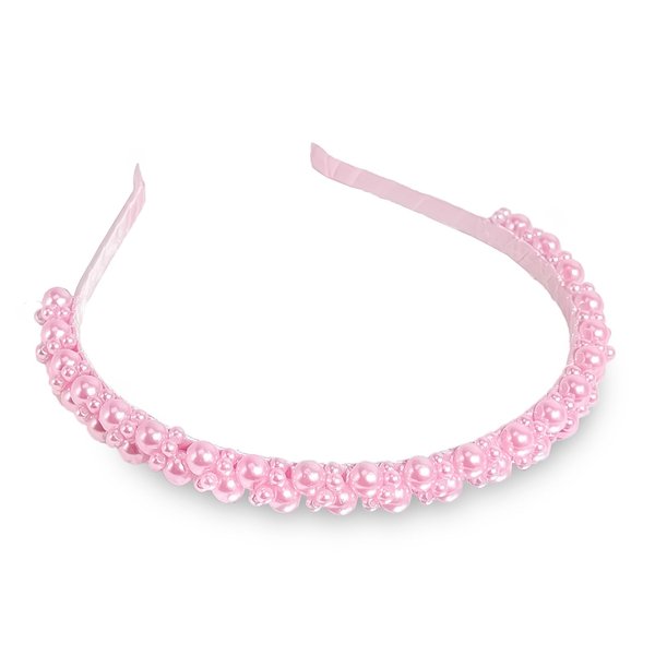 Pearl Headbands for Women Girls, Pink Beaded Headband Elegant Pearl Headpiece Fashion Bridal Headband Hair Hoop Pearl Hair Accessories for Wedding Bride Party Birthday 1PCS