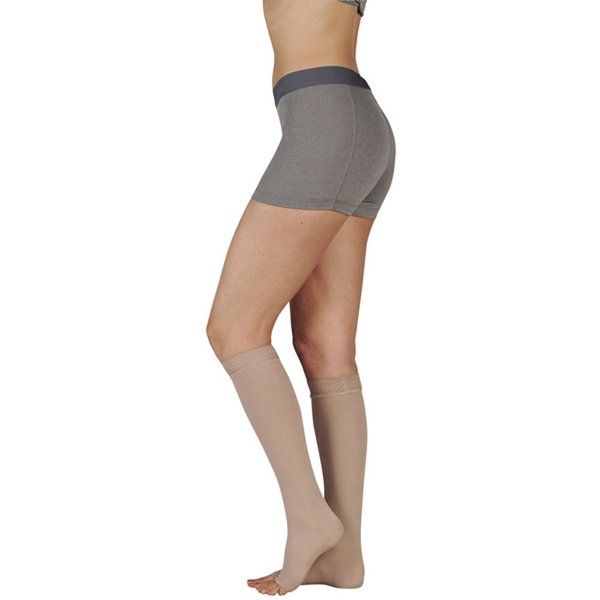 Juzo Soft Knee High 20-30 mmHg Compression Stockings w/ Silicone Band, Open Toe, Beige IV Short