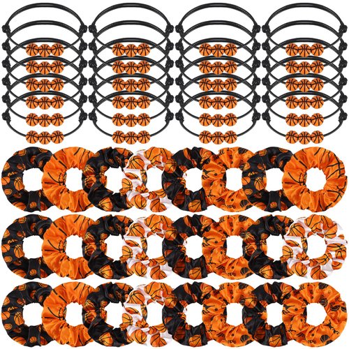 Hotop 48 Pcs Basketball Gifts Basketball Team Gifts Set Included 24 Pcs Hair Scrunchies Hair Bands Elastic Hair Ties 24 Pcs Adjustable Basketball Bracelets for Players Sport Accessories Party Favors