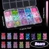 3D Candy Bear Nail Charms, 10 Styles Cartoon Bears Nail Charms, Mix Assorted Pink Blue Purple Acrylic Flowers Butterfly Bowknots Heart Pearls Cute Nail Charms for Nail Art DIY Decor with Pickup Tools