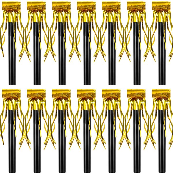 Skylety 18 Pcs Party Blower Noisemakers Party Squawkers Blowouts Whistles Fringed Noise Maker Gold Musical Blowouts for Halloween Christmas New Year Party Birthday
