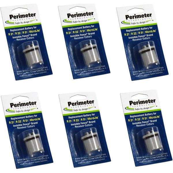 Perimeter Technologies Dog Fence Batteries (6 Pack) Compatible with Invisible Fence R21, R22, R51 Receiver Collars and Microlite | Perimeter Dog Battery Replacement for Power Cap, Dog Training