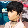 Tgezer Short Wigs for Black Women Human Hair Pixie Cut Wig Human Hair Short Black Layered Wavy Wigs with Bangs Non Lace Front Wig Brazilian Guleless Full Machine Made Color 1B#