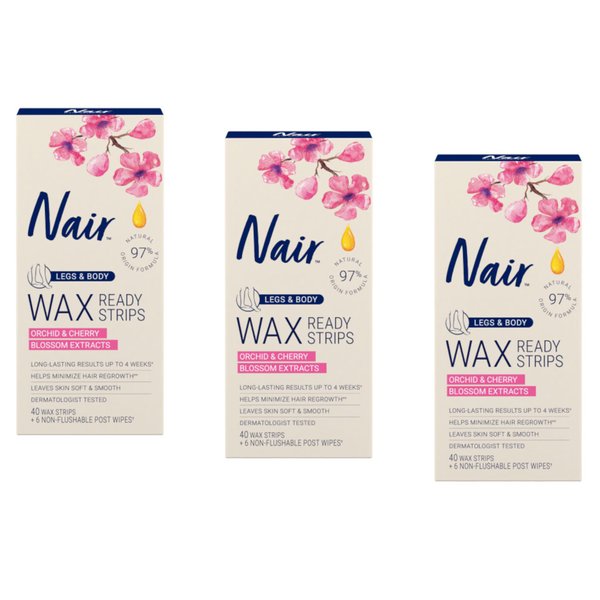 Nair Hair Remover Wax Ready-Strips 40 Count Legs/Body (3 Pack)