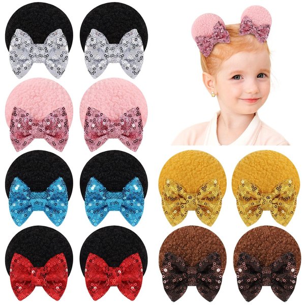 12Pcs Baby Girl Clips Mouse Ears Clips Bows with Sequin Polka Dot Bow Baby Hair Clips Bows for Girls