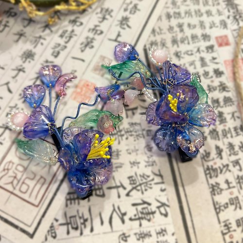 1 Pair Rabithenn Blue Anagallis Hair Clip Chinese Hanfu Style Retro Flower with Resin Handmade Hair Clip Hair Accessories for Women Girls Long Hair (Anagallis Hair Clip)