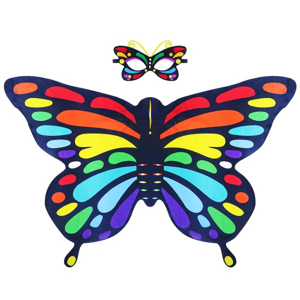 Creatoy Butterfly Wings Toddler Caterpillar Costume Kids Rainbow Dress Up Wings for Boys Girls Butterfly Bug Pretend Play Halloween Supplies Insect Party Favors Story Character Accessories