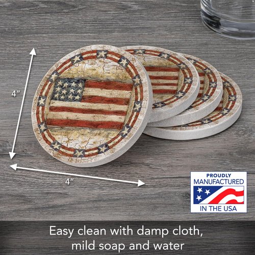 Thirstystone Americana Natural Sandstone Coaster 4 Pack Eco-Friendly, Absorbent, Easily Wipes Clean