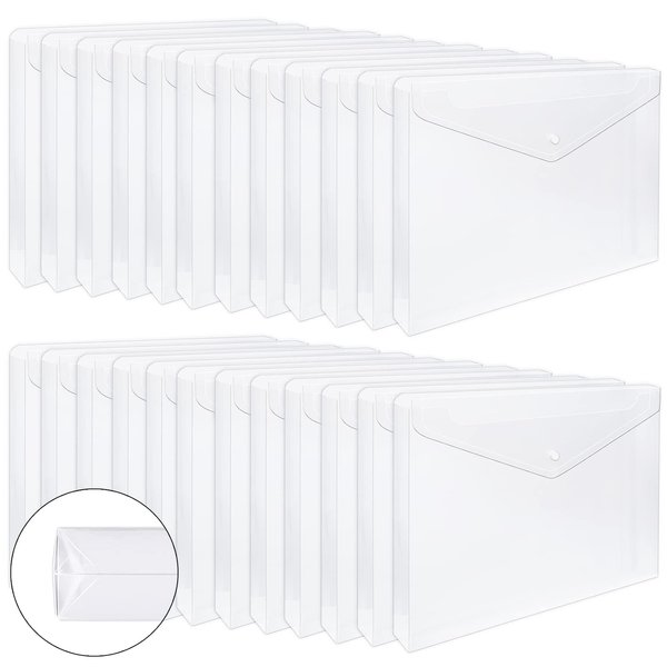 EOOUT 24pcs Clear Envelopes, Expandable Folders for Documents and Waterproof Folders with Snap Closure, A4 Size Letter Size, for School and Office Supplies