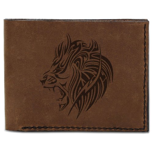 Men's Lion Tatoo Style -21 Handmade Genuine Pull-up Leather Wallet MHLT_03