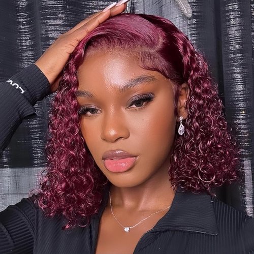 Realloves 99J Burgundy Lace Front Wigs Human Hair,13x4 Short Curly Bob Lace Frontal Wig for Women 180% Density Win Red Colored Short Lace Wigs Human Hair with Baby Hair (99j bob wigs 8inch)