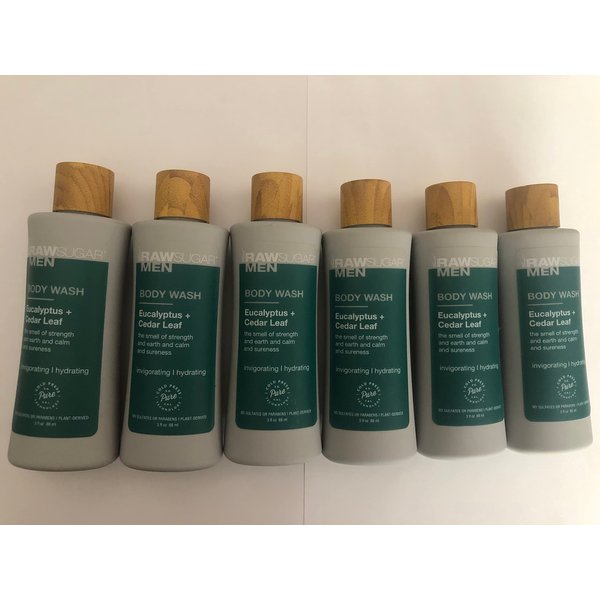 RAW SUGAR Set of 6 - Body Wash for Men Activated Eucalyptus + Cedar Leaf 3 Fl Oz Each Travel Size!