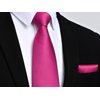 Mens Solid Pink Tie Classic 3.4" width Necktie and Pocket Square Set with Gift Box by HISDERN,Deep Pink,One Size