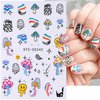 8 Sheets Mushroom Rainbow Nail Art Stickers Colorful Flower Eye Nail Stickers 3D Embossed Engraved Nail Decals Cute Smiling Face Stickers for Nails Art Design Self-Adhesive Nail Art Supplies for Women