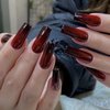 MISUD Press on Nails Long, Coffin Nails Ballet Ballerina Fake Nails, Glossy Glue on Nails, Goth Black Red Ombre Artificial Nails, Vintage Design Full Cover Acrylic Nails for Women and Girls 24 Pcs
