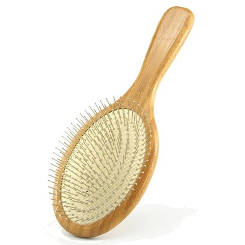 Wooden Paddle Detangling Brush Metal Bristle Hair Brush for Women and Men, Anti-frizz Styling Hairbrush Comb for Curly Fine Wavy Normal Hair, Scalp Massage Brush, Wet or Dry Use