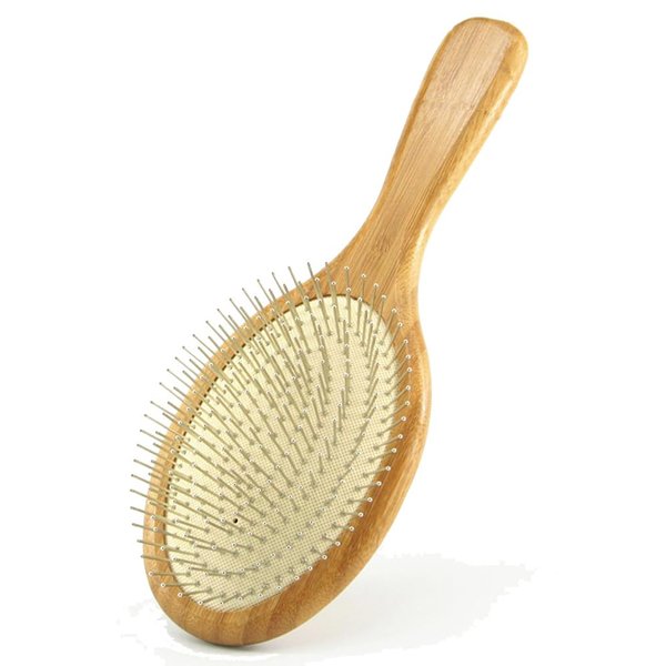 Wooden Paddle Detangling Brush Metal Bristle Hair Brush for Women and Men, Anti-frizz Styling Hairbrush Comb for Curly Fine Wavy Normal Hair, Scalp Massage Brush, Wet or Dry Use
