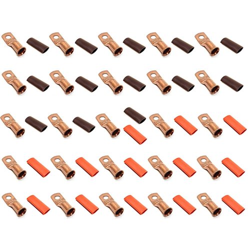 25pcs 2/0 Gauge 2/0 AWG x 3/8" Pure Copper Cable Lug Terminal Ring Connectors with Dual Wall Adhesive Lined Red + Black Heat Shrink Tubing – by WNI