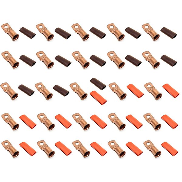 25pcs 2/0 Gauge 2/0 AWG x 3/8" Pure Copper Cable Lug Terminal Ring Connectors with Dual Wall Adhesive Lined Red + Black Heat Shrink Tubing – by WNI