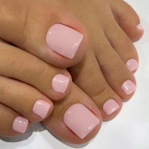 KXAMELIE Solid Color Square Press on Toenails Short,Glossy Fake Toenails Press on Nails Acrylic Toe Nails,Reusable Baby Pink Toenails Fake Toe Nails Natural in 24 PCS,Seamless Fit Toe Nails Glue on