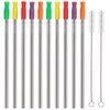 HuaQi Stainless Steel Metal Straws with Silicone Tips Set of 10 Straight Reusable Drinking Straws for 20oz 30oz Tumblers (10.5'' L 0.24''Dia Straws+ 2 Brushes)