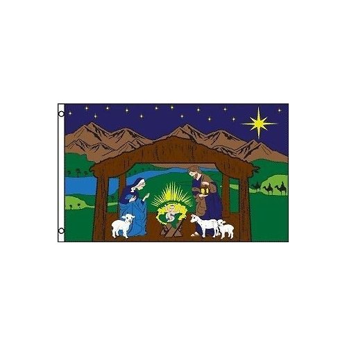 AES X'Mas Thanksgiving Custom Nativity Scene Christmas Holiday Wall Flag House Decor Banner 3'x5' Ft Polyester Grommets Indoor/Outdoor