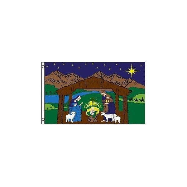 AES X'Mas Thanksgiving Custom Nativity Scene Christmas Holiday Wall Flag House Decor Banner 3'x5' Ft Polyester Grommets Indoor/Outdoor