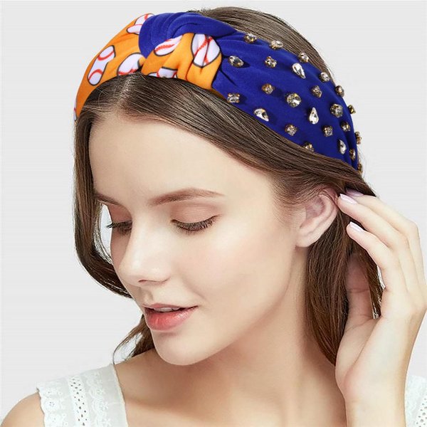 Baseball Football Basketball Soccer Headband for Women, Bejeweled Sports Game Day Headband, Rhinestone Crystal Embellished Top Knot Headband Sports Team Game Day Outfit Accessory
