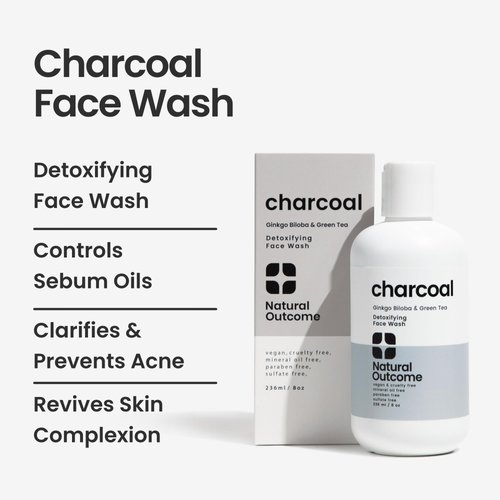 natural outcome Charcoal Face Wash | Daily Detoxifying Charcoal Cleanser for Acne | Deep Pore Cleanser Hydrates & Purifies Skin with Green Tea, Aloe Vera, & Ginkgo Biloba | For Men & Women | 8 oz