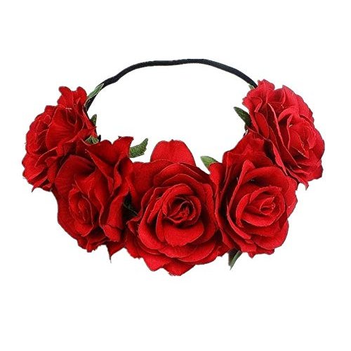 DNHCLL Rose Flower Crown Fake Flower Crowns Headbands For Women Girl Rose Floral Head Piece Hair Crown Pet Headband Flower Wreath (Red)