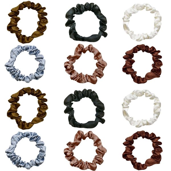 12 Pieces Silk Satin Scrunchies Skinny Scrunchy Hair Ties Women Girls Ponytail Holder Small Elastic Hair Bands Soft Hair Ropes for Thin Thick Curl Hair Hair Accessories No Hurt Hair (Colorful)