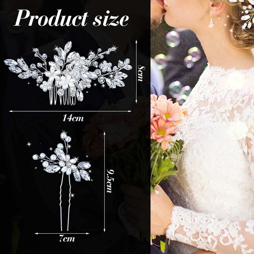 5 Pieces Wedding Hair Comb Bridal Hair Pins Pearl Crystal Wedding Hair Side Comb U-shaped Rhinestone Hair Accessories for Brides Women Girls (Silver)