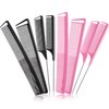 8 Pieces Rat Tail Combs for Women Fine Tooth Comb Parting Carbon Fiber Teasing Styling Combs and Cutting Comb Fiber Pintail Hairdressing Comb for Braids Salon Home Supplies, Black and Pink