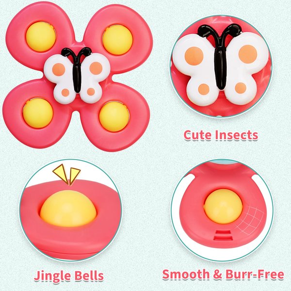 Suction Cup Spinner Toys, Baby Montessori Sensory Educational Learning Toy, Infant Bath Teething Fidget Toy, Toddler First Birthday for 6 9 12 18 Months Age 1 2 3 Old Boys Girls