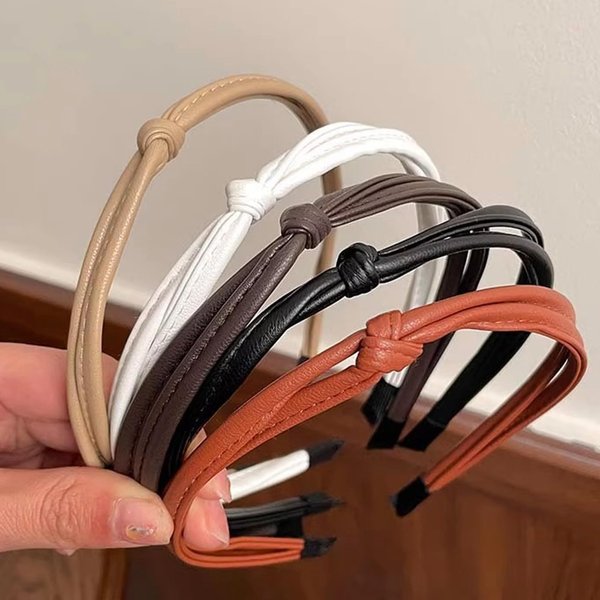 YONOY 5 Pcs Cute Knotted Head Bands for Women’s Hair,Thin Leather Headbands for Women,Fashion Kont Headband Non Slip Knot Thin Headbands Hair Styling Accessories Women Girls，Five Colors