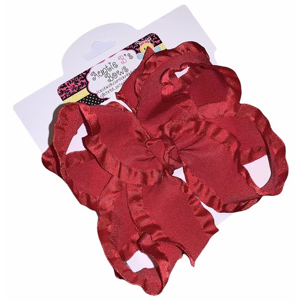 Red Double Ruffle Satin Ribbon Boutique Hair Bow with Tails 4"