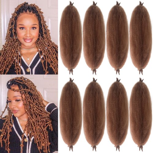 Marley Hair 24 Inch Kinky Braiding Hair 8 Packs Springy Afro Twist Hair 30# Wrapping Hair for Soft Locs Brown Cuban Twist Hair Color 30 Pre Fluffed Spring Twist Hair for Braiding Passion Twist Hair