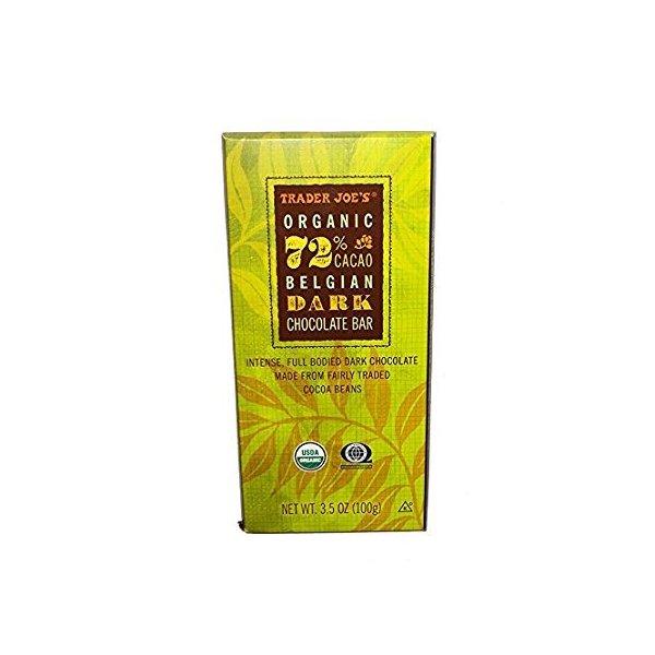 Trader Joe's Fair Trade Organic 72 % Cacao Belgian Dark Chocolate Bar ( pack of 2)