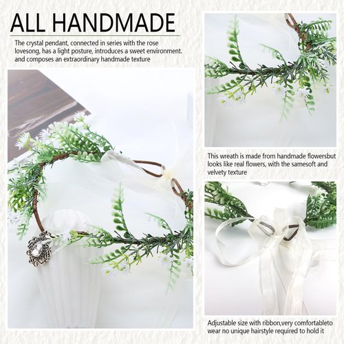 ROCTADA Fairy Flower Crown, Fairy Headpiece Renaissance Accessories, Handmade Wedding Bridal Baby Shower Party Decorations Including Earrings, bracelet