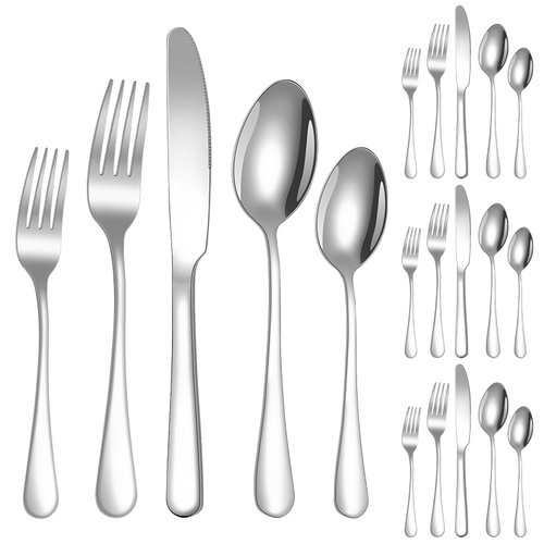 Knifes Forks Spoons Silverware Set for 4，20-Piece Stainless Steel Flatware Set，Polished Tableware Eating Utensils Set for Kitchen,Not Easy to Scratch The Mouth and Dishwasher safe. (Silvery)