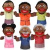 Lenwen 6 Pcs Family Hand Puppet Set 11.8 Inch Family Members Puppets with Movable Mouth Soft Plush Hand Puppet for Boys and Girls Teens Storytelling Play School Teaching Preschool (African American)