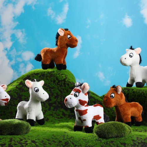 Zomiboo 9 Pack Horse Stuffed Animals Horse Plush Toy Standing Stuffed Horse 4 Inch Mini Plush Horse with Detachable Chain for Animal Theme Party Birthday Decoration Supplies (Cute Style)