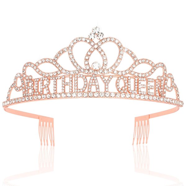 CIEHER Birthday Crown Birthday Queen Crown for Women Girls Birthday Tiara Rose Gold Birthday Decorations