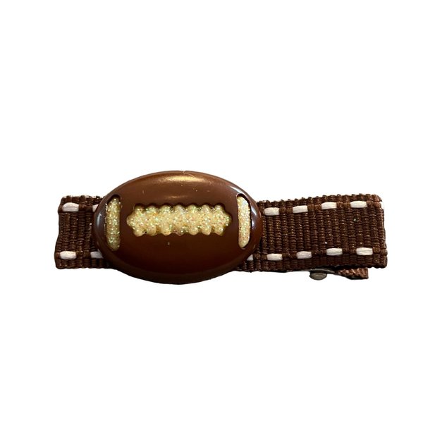 Sports Hair Clip, Grosgrain Ribbon, Stripes, Basketball, Baseball, Football, Player, Coach, Sister (Sparkle football on brown clip)