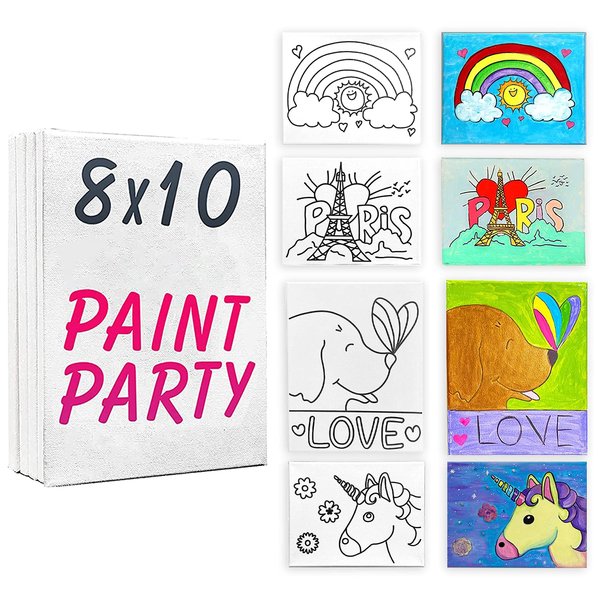 Indigo Art Studio Pre Drawn Canvas Painting for Kids | 4-40 PACK Discounted Bundle | Rainbow Dog Love Rainbow Paris Coloring | DIY Birthday Gift & Sip and Paint With Twist Party Favor | 8x10