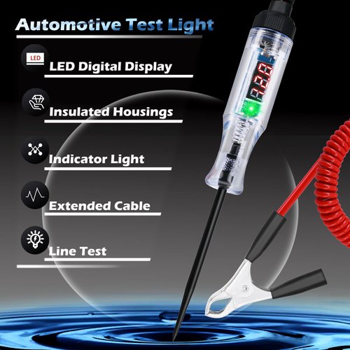 Automotive Test Light with 5-120V LED Digital Display, BENACES Automotive Voltage Tester Car Fuse Digital Led Circuit Tester with Voltmeter and Extended Spring Wire, Dual Color Polarity