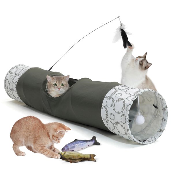 TSEB4TEP Cat Tunnel,Cat Tunnel for Indoor Cats, Collapsible Crinkle Paper Cat Play Tunnel Toys Set Anti-Scratch Cat Tunnel 9.8"*51",Cat Feather Toy Fishes for Cats, Puppy, Kitty, Kitten, Rabbit