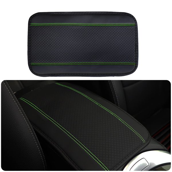 Pincuttee Car Center Console Pad Cover,Universal Armrest Box Mat,Waterproof Armrest Cover Center Console Pad,Car Decor Accessories（Black&Green Line,1PC